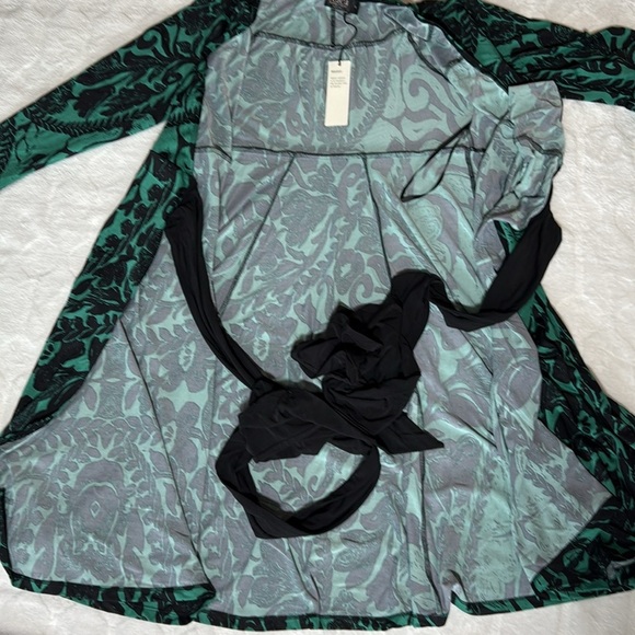 IGIGI Green Black Wrap Dress 12 Made USA Long Sleeve Stretch Midi Holiday Chic - Picture 8 of 11